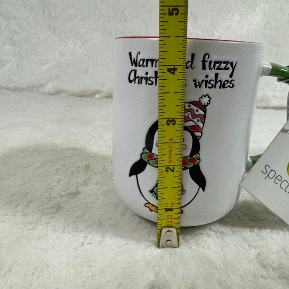 Warm & Fuzzy Christmas Wishes Penguin Embossed Coffee Tea Mug Ceramic Holiday - Picture 5 of 6